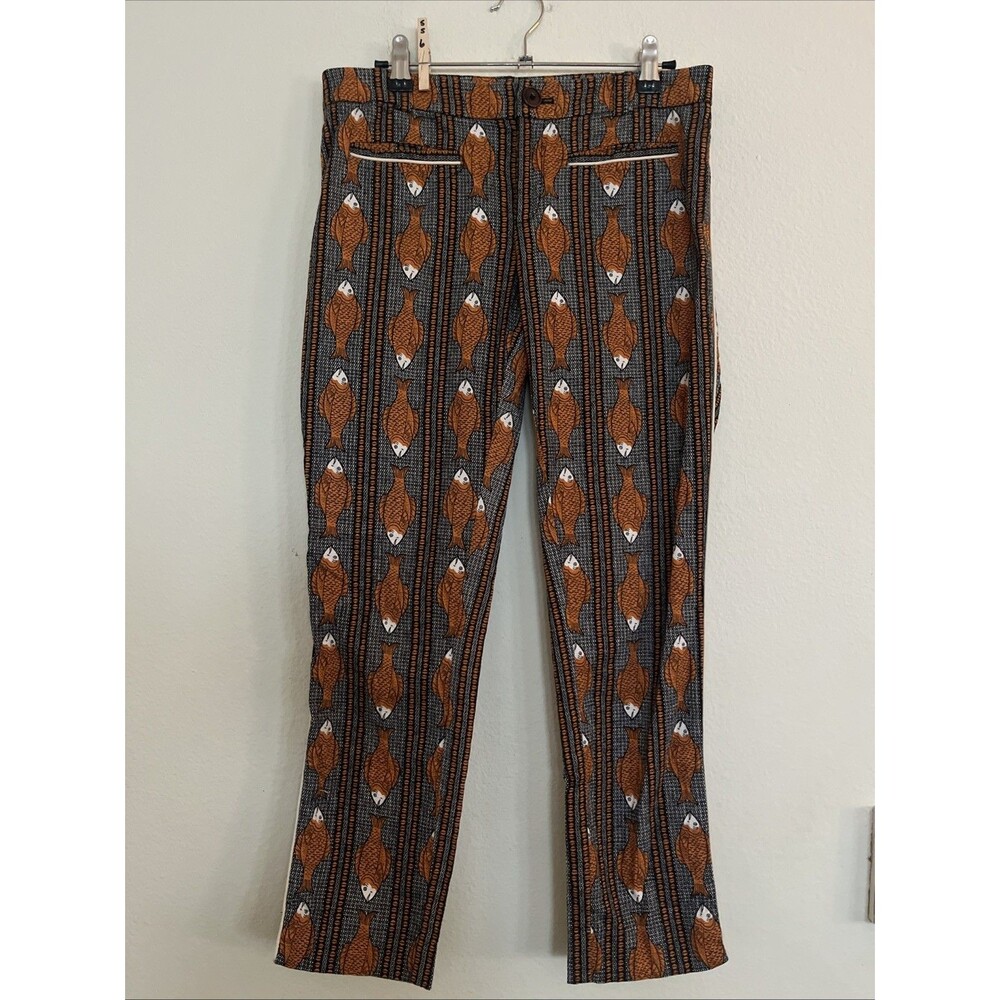 Cartonnier Charlie Trouser Ankle Pants Fish Print Cotton Spandex Button Zip SZ 4
